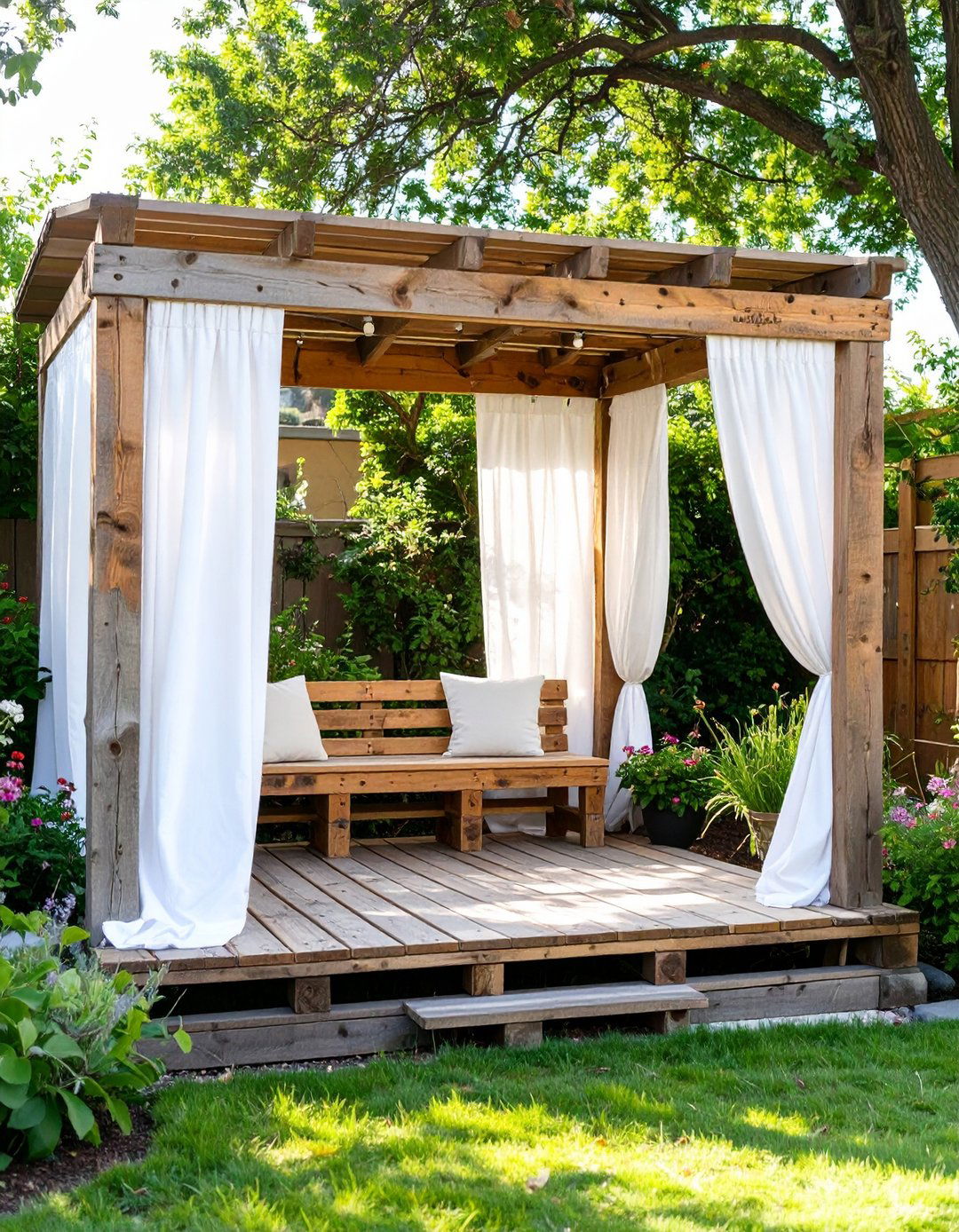 Freestanding Pallet Wood Cabana - 30 budget diy backyard shade ideas