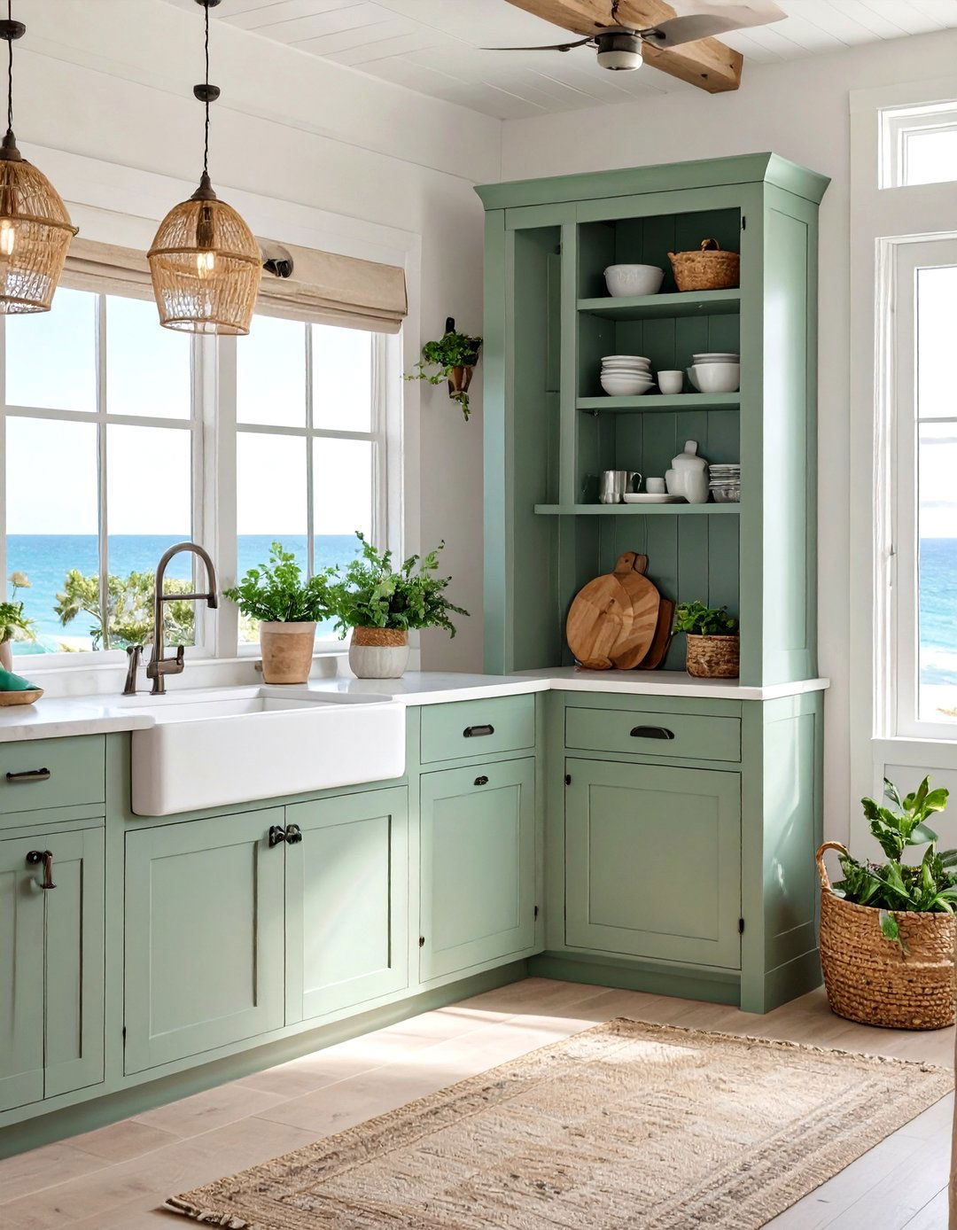 Freestanding Pantry Cabinet - 30 seaside coastal kitchen design ideas