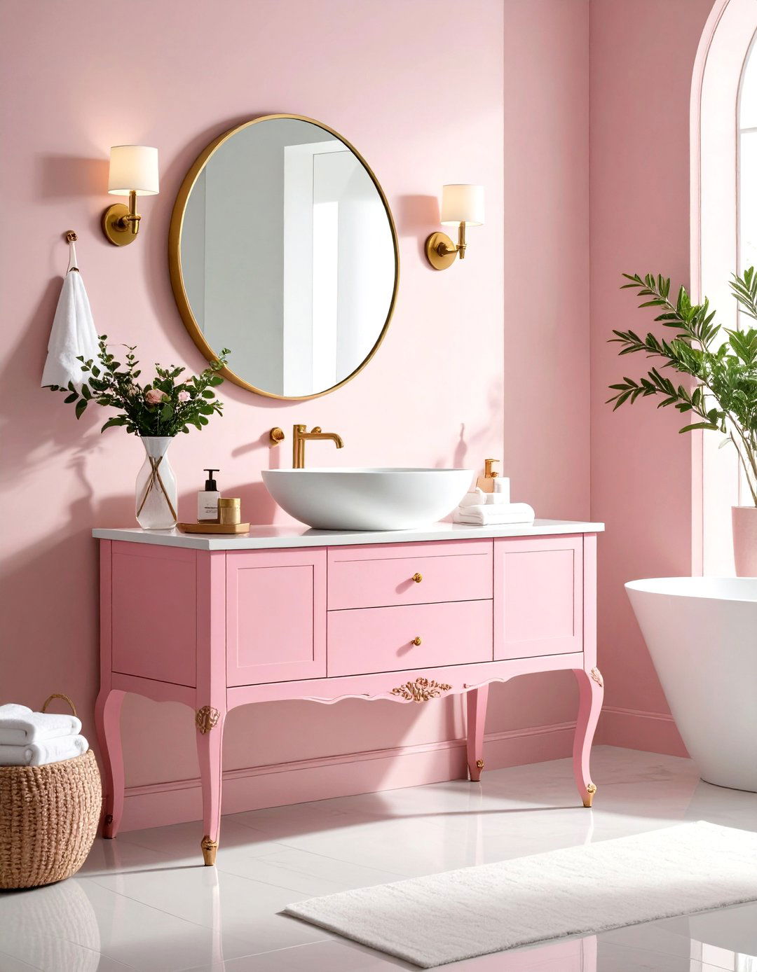 Freestanding Pink Vanity - 30 pink bathroom ideas