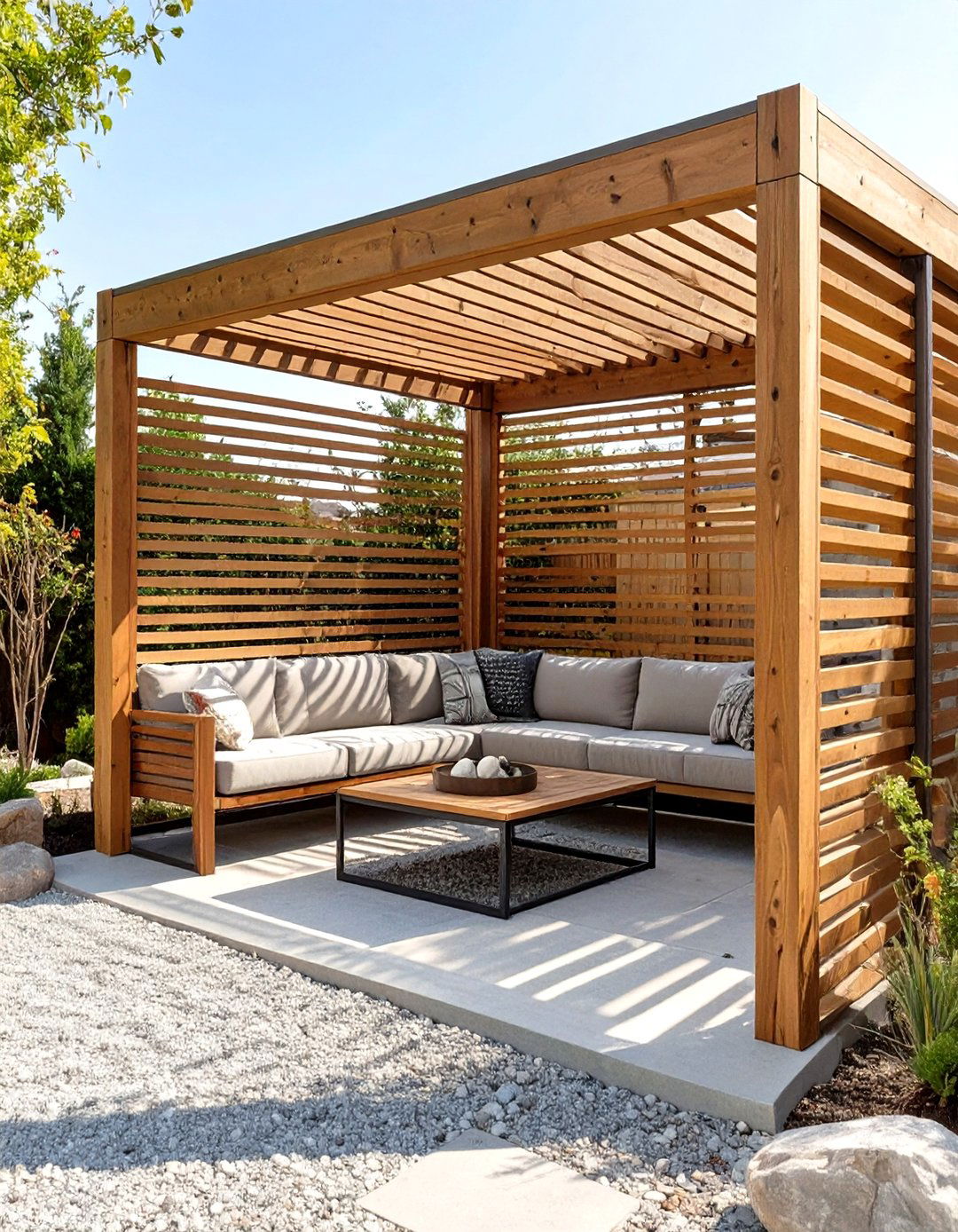 Freestanding Slatted Wood Screens - 30 useful backyard privacy ideas ththomideas