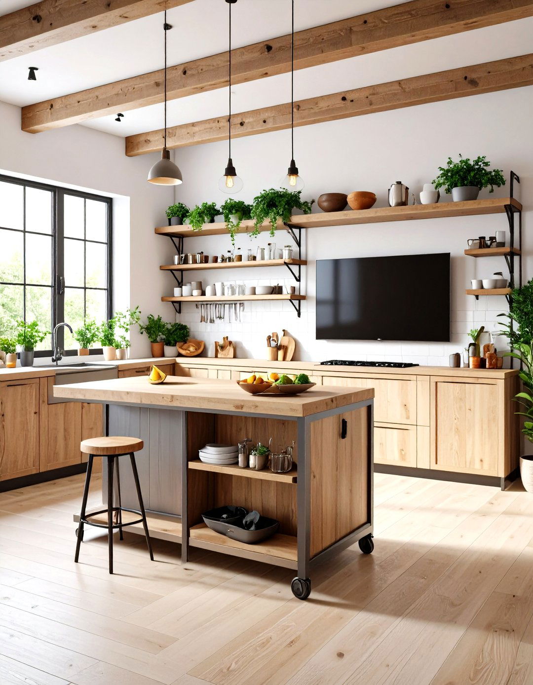 Freestanding TV on a Kitchen Cart - 30 kitchen tv ideas