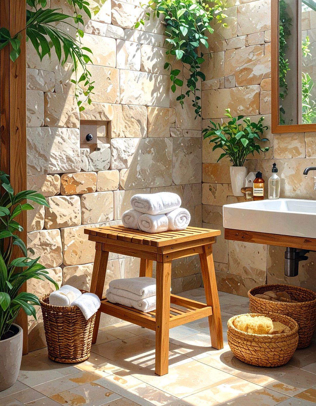 Freestanding Teak Shower Stool - 30 shower storage ideas