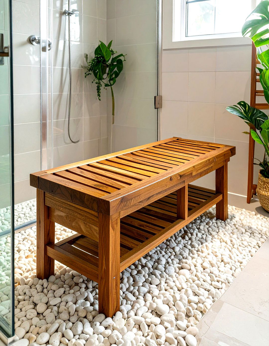 Freestanding Teak Wood Shower Bench - 30 shower bench ideas