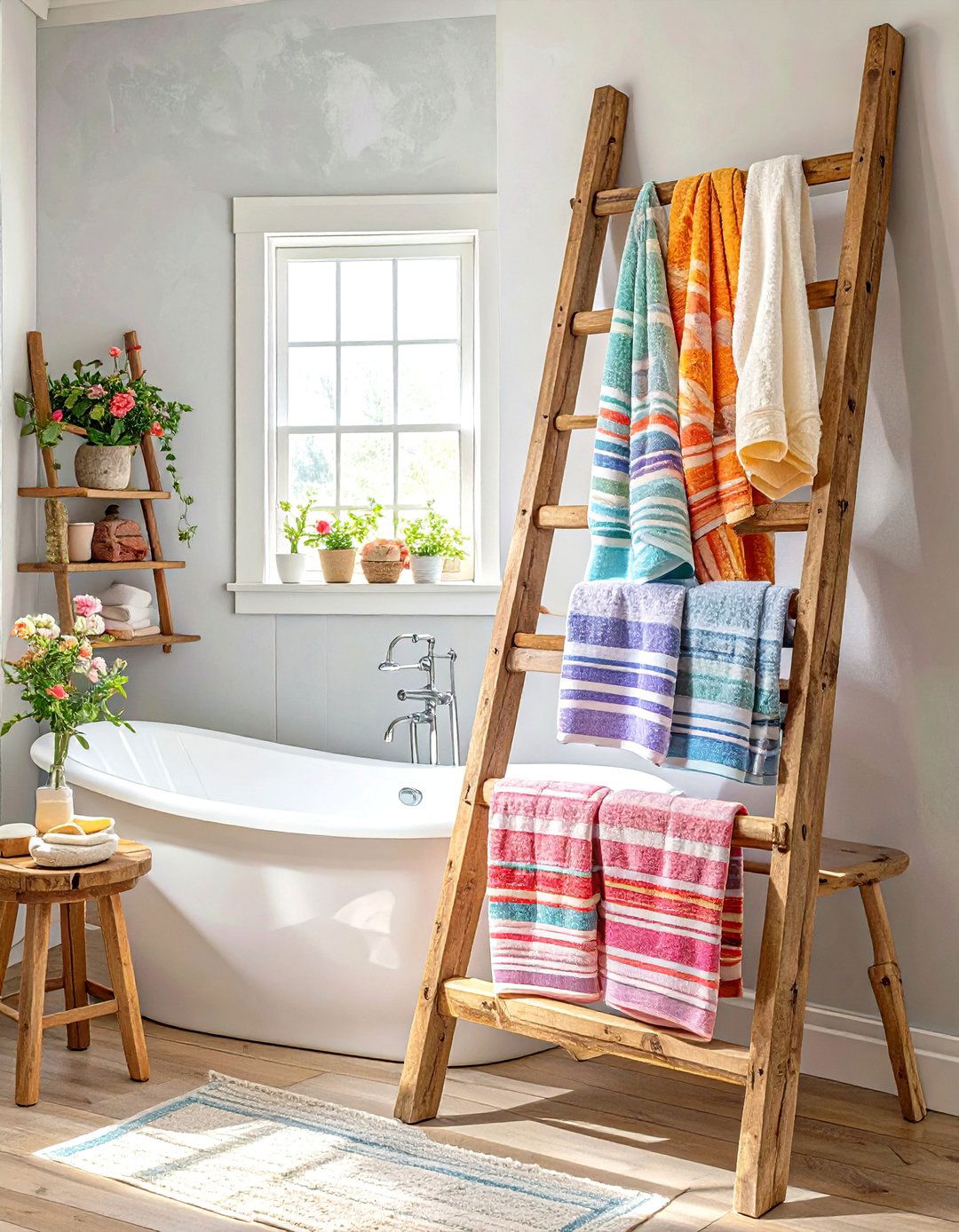 Freestanding Towel Ladder - 30 bathroom towel rack ideas
