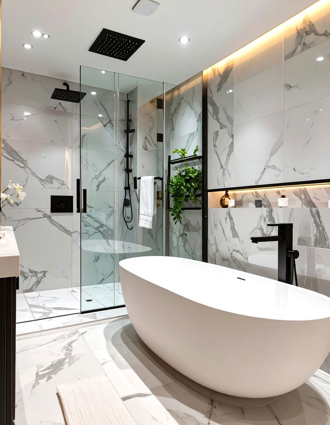 Freestanding Tub Beside a Glass Walk in Shower - 30 shower and tub ideas