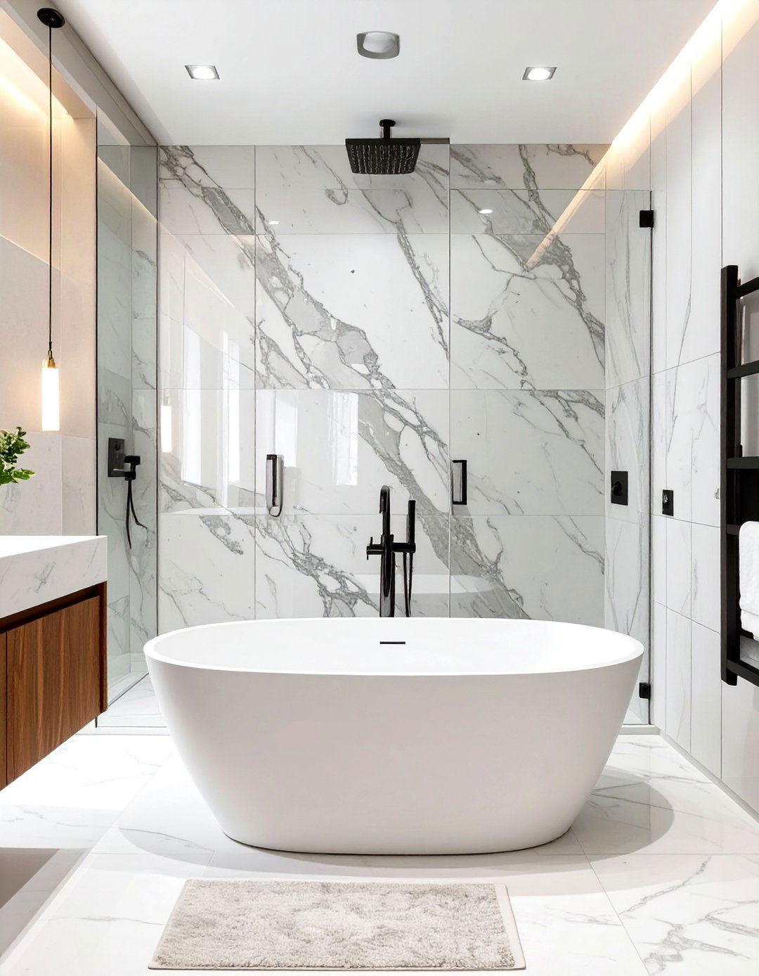 Freestanding Tub in Front of a Feature Wall Shower - 30 shower and tub ideas