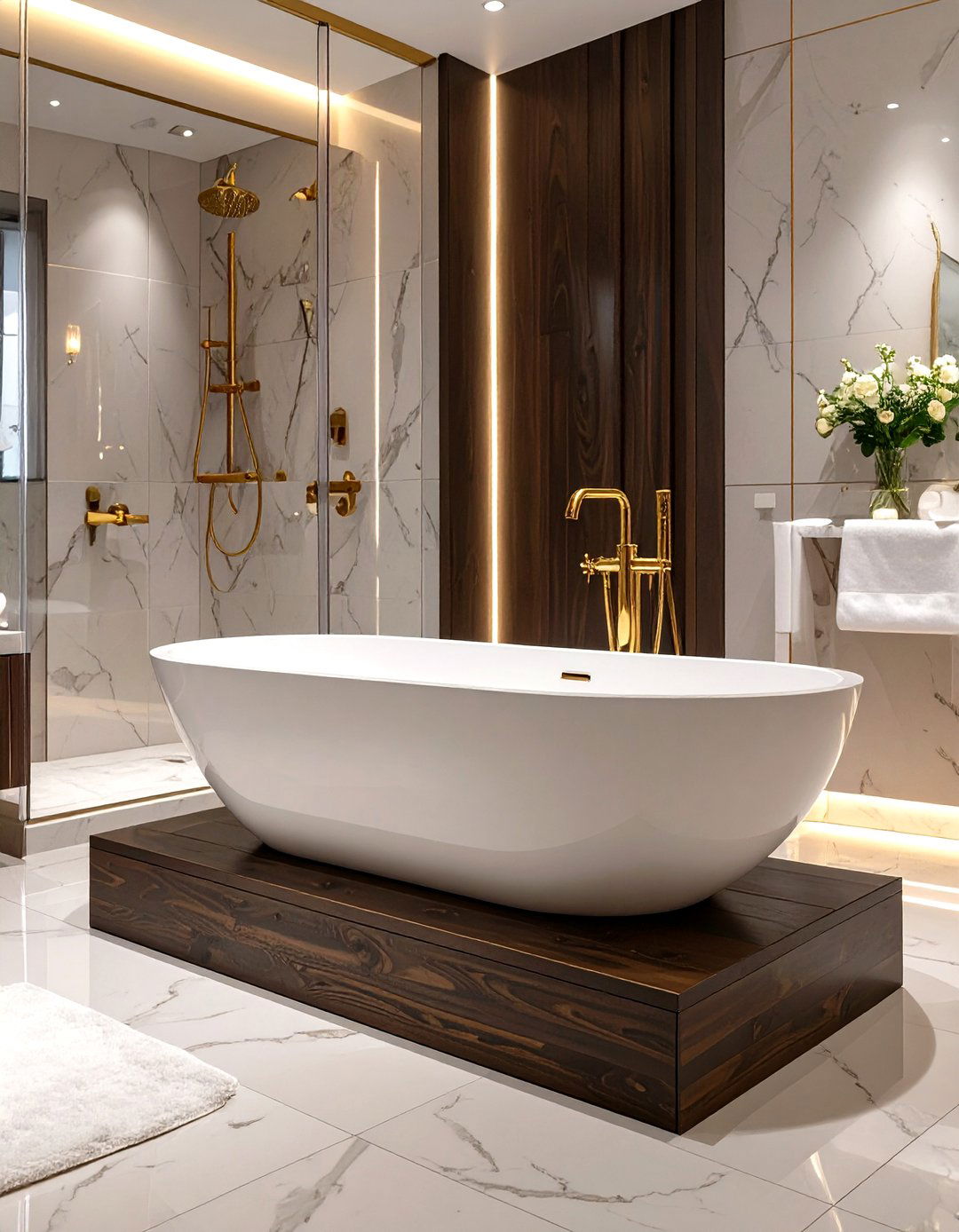 Freestanding Tub on a Pedestal with a Handheld Shower - 30 shower and tub ideas