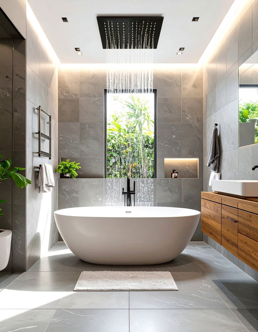 Freestanding Tub with a Ceiling Mounted Showerhead - 30 tub in shower design ideas