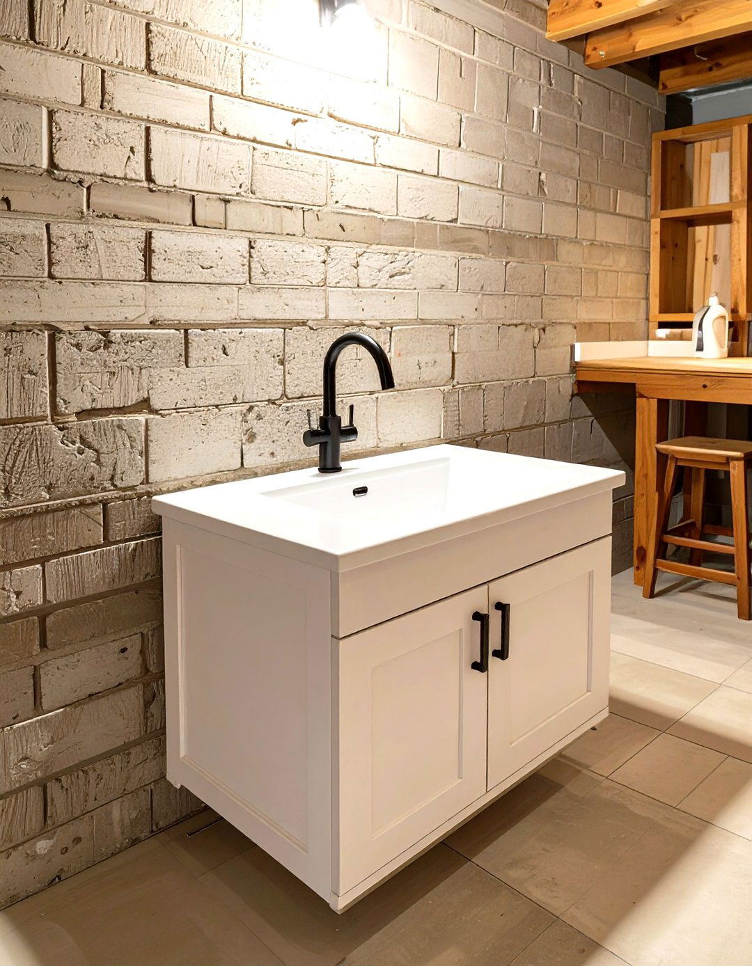 Freestanding Utility Sink with Cabinetry - 30 unfinished basement laundry room ideas
