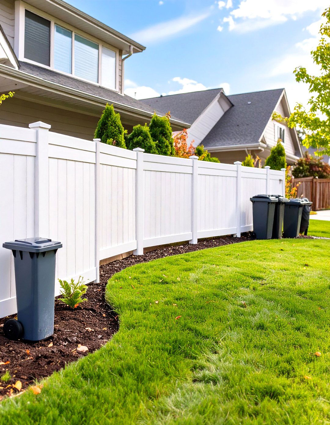 Freestanding Vinyl Privacy Fence Section - 30 outdoor garbage can storage ideas
