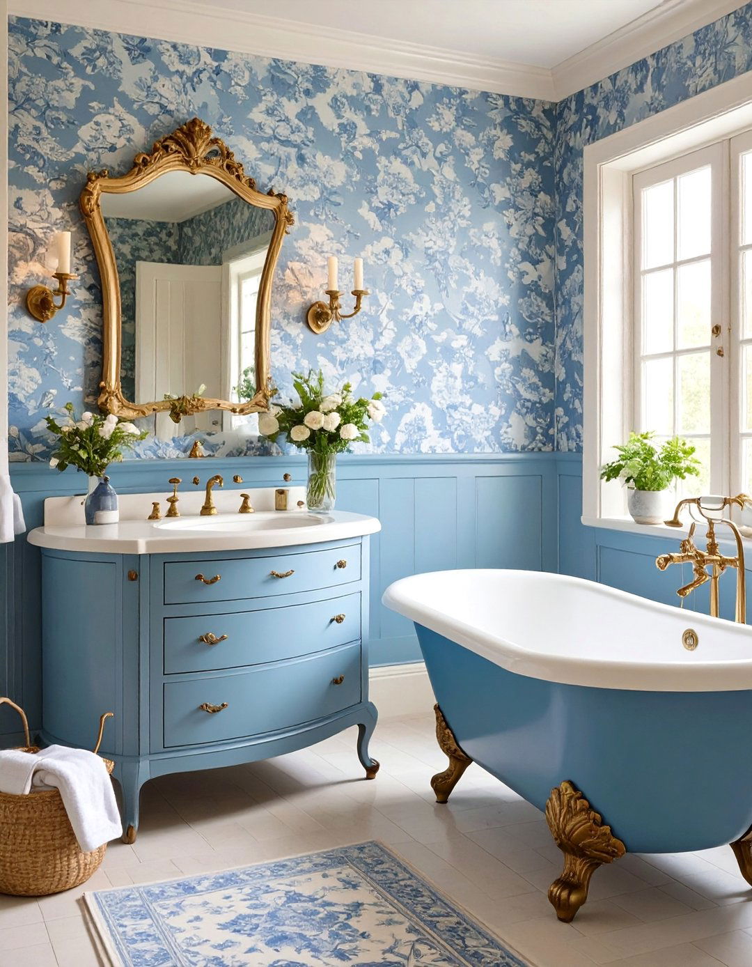 French Blue Toile Bathroom - 30 blue bathroom ideas