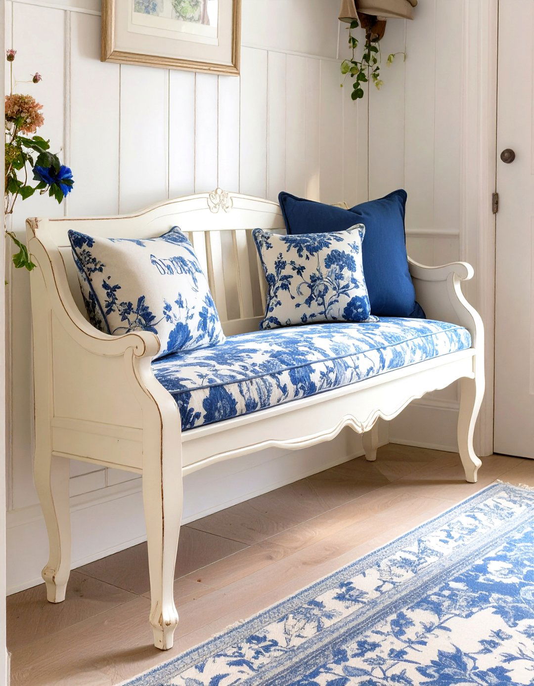 French Country Inspired Bench - 30 mudroom bench ideas