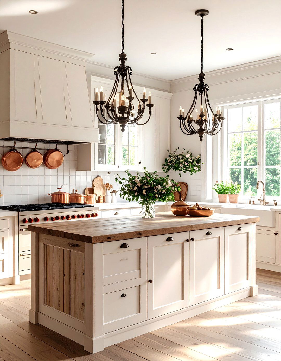 French Country Kitchen with Wrought Iron Pendants - 30 kitchen island pendant lighting ideas