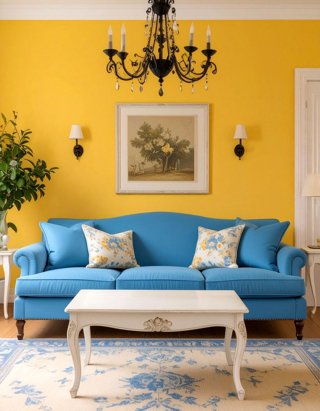 French Country Living Room - 30 blue couch living room ideas