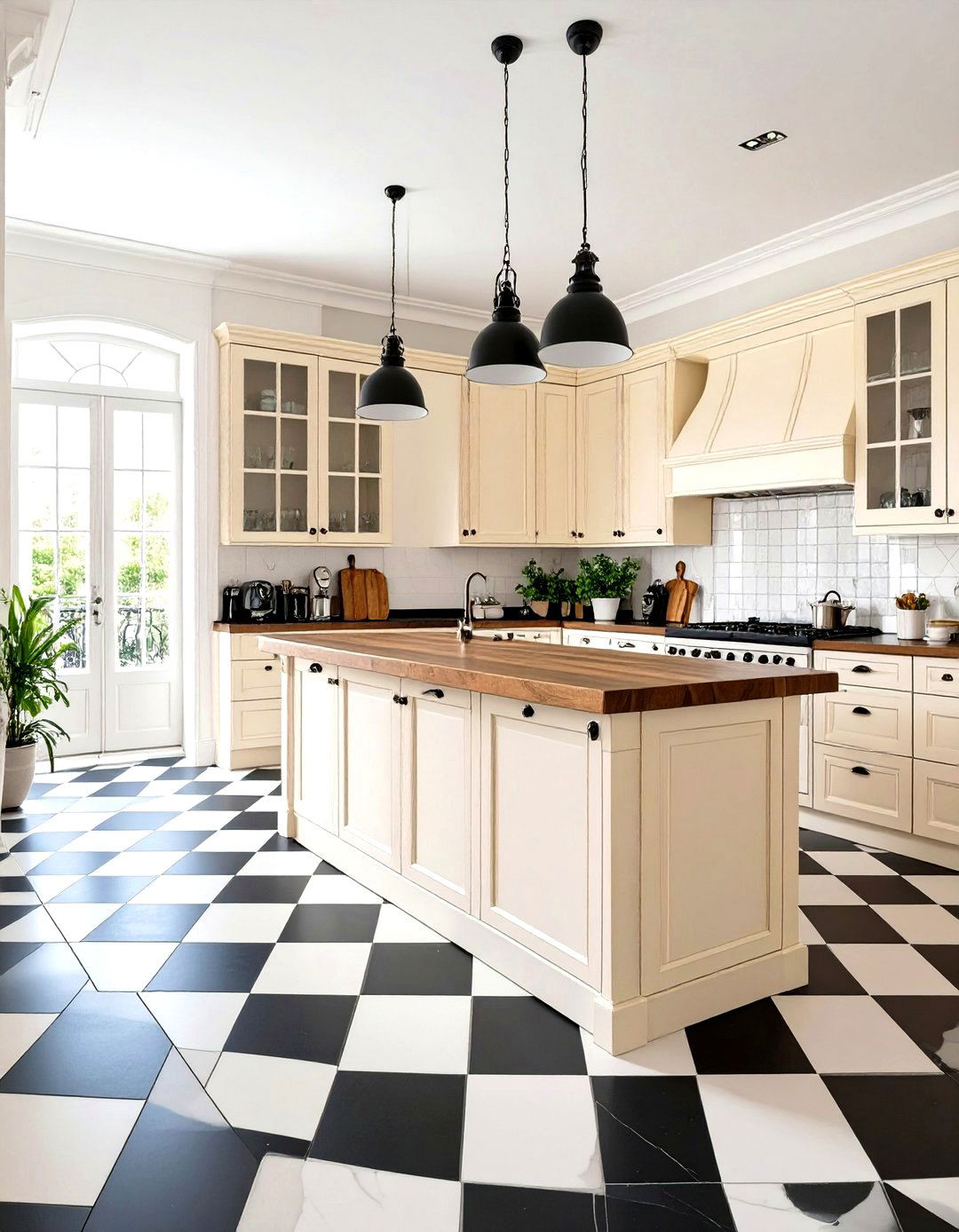French Kitchen with Checkered Flooring - 30 french kitchen design ideas