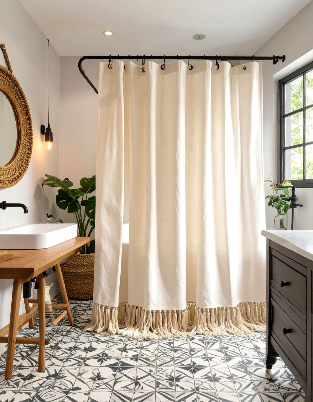 Fringed or Tasseled Shower Curtain - 30 elegant shower curtain ideas