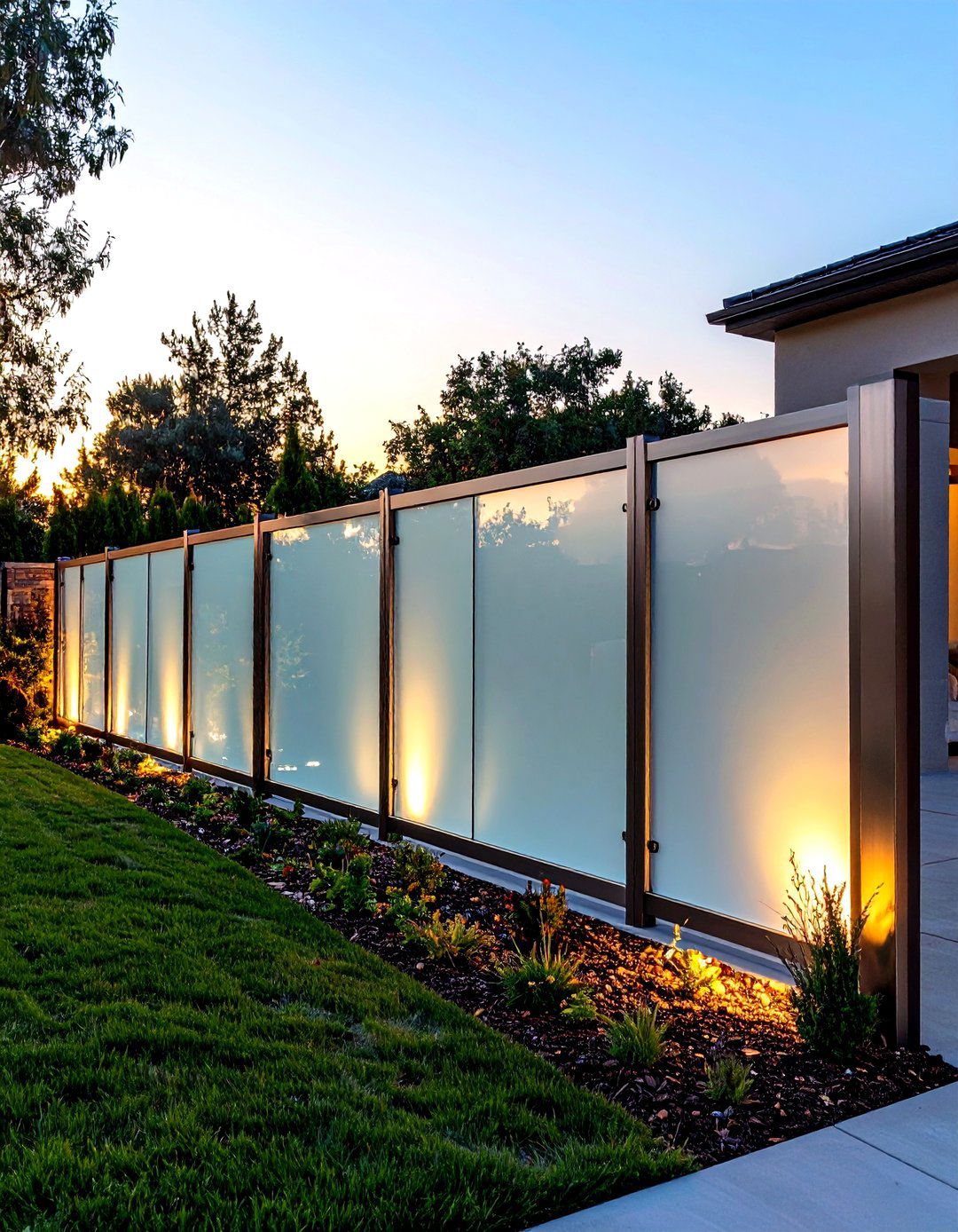 Frosted Glass Panel Fence - 30 front yard fence ideas