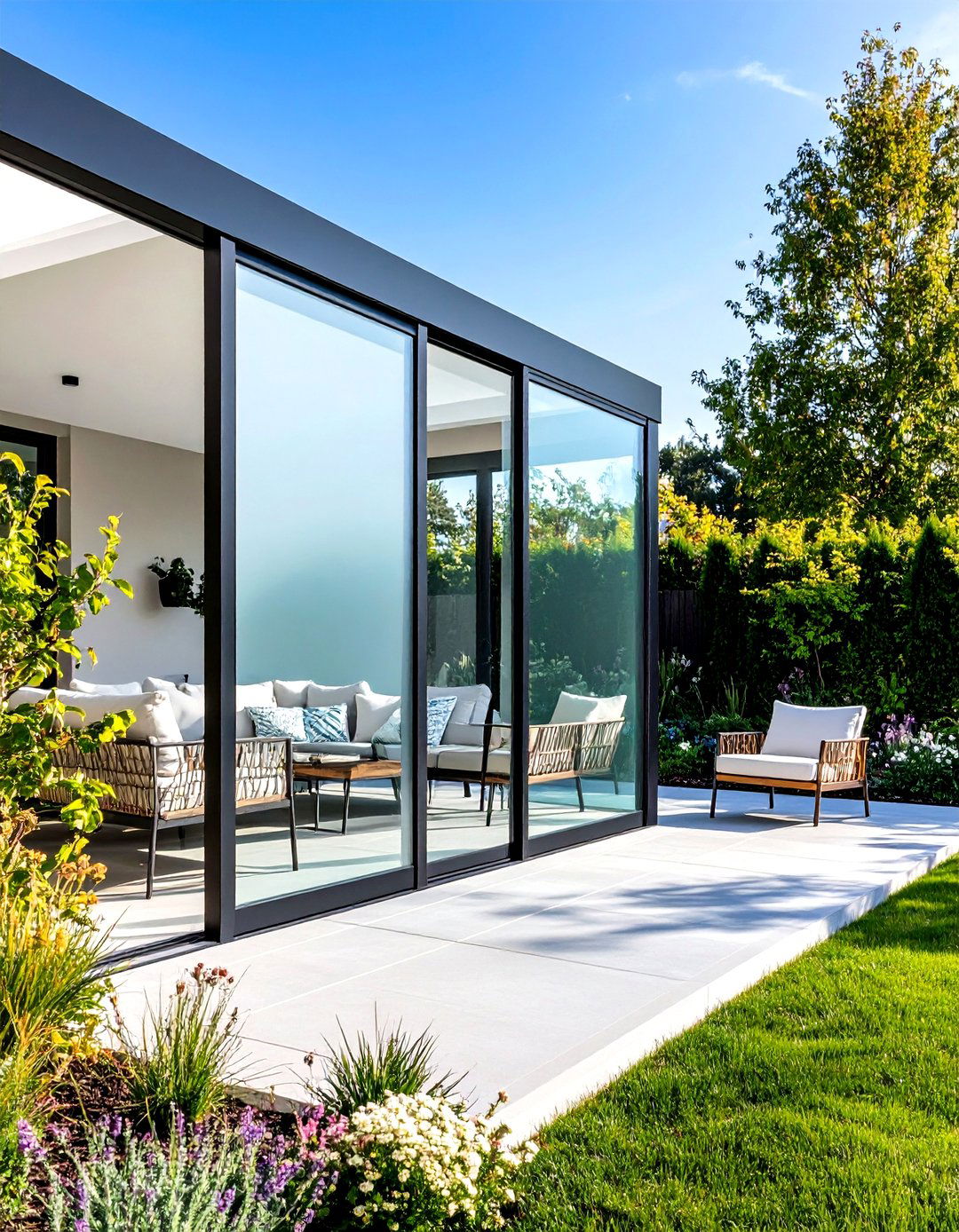 Frosted Glass Panel Patio Privacy Screen - 30 patio privacy wall ideas