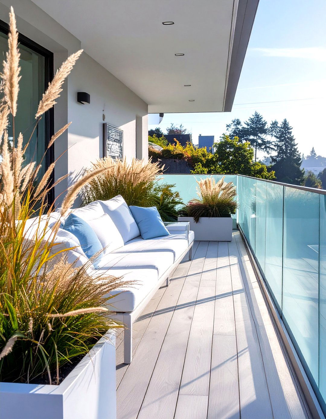 Frosted Glass Panel Railing - 30 modern horizontal deck railing ideas