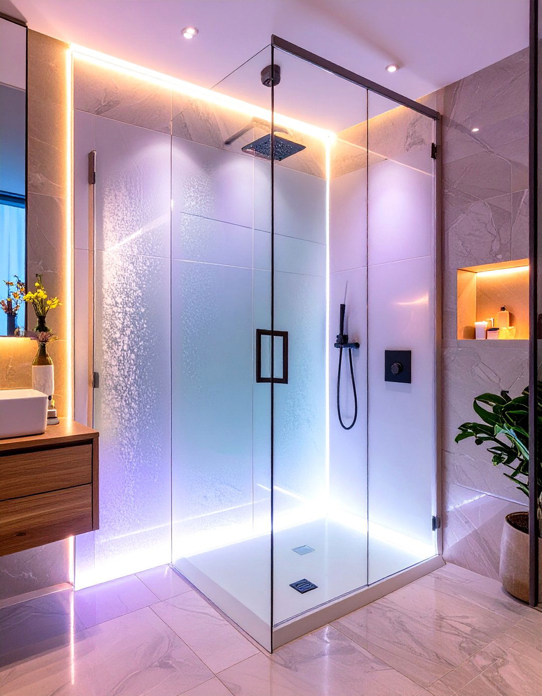 Frosted Glass Panel with Edge Lighting - 30 shower lighting ideas