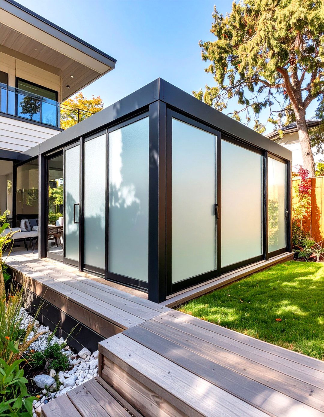 Frosted or Etched Glass Panels - 30 useful backyard privacy ideas ththomideas