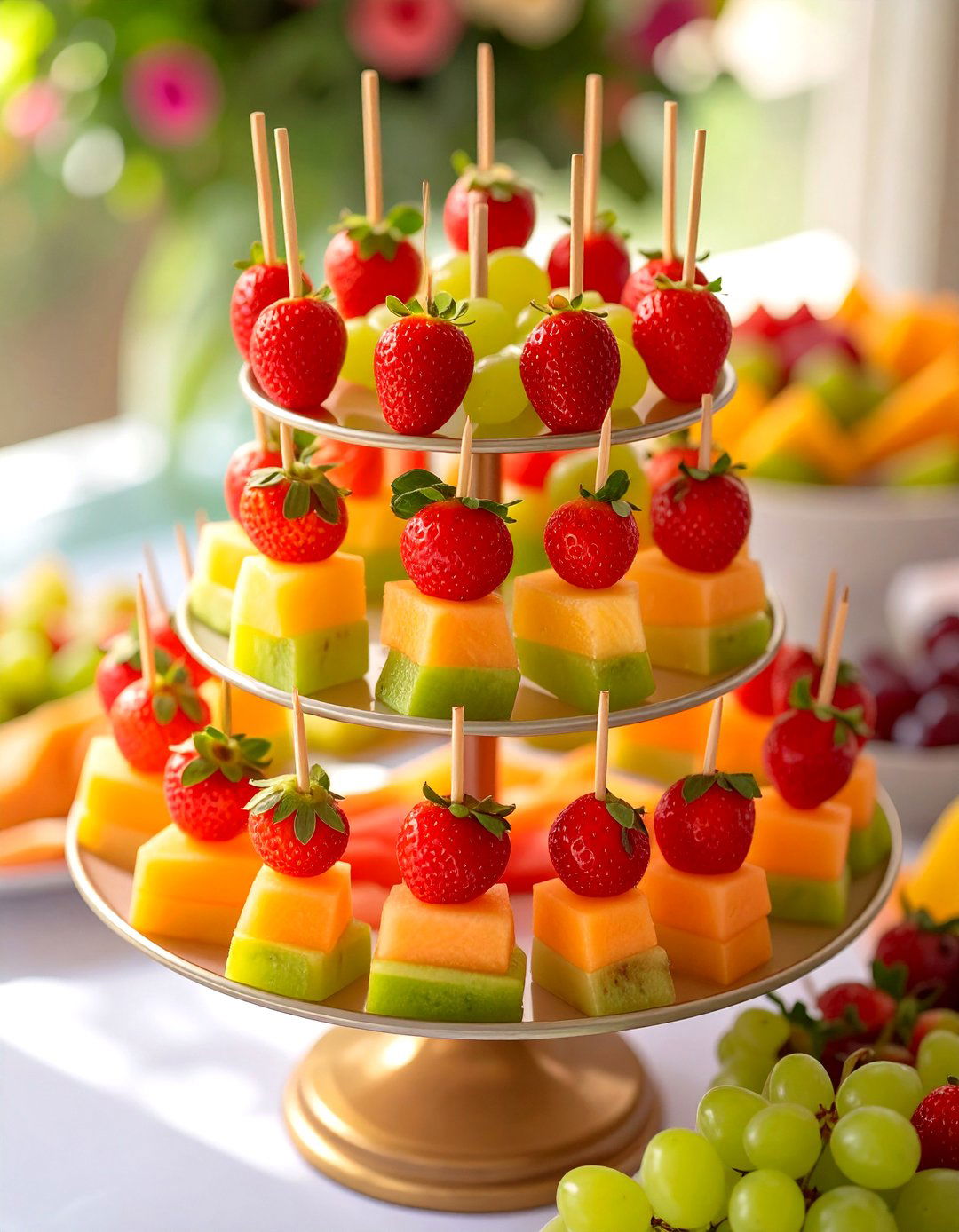 Fruit Skewer Rainbows - 30 cheap baby shower food ideas