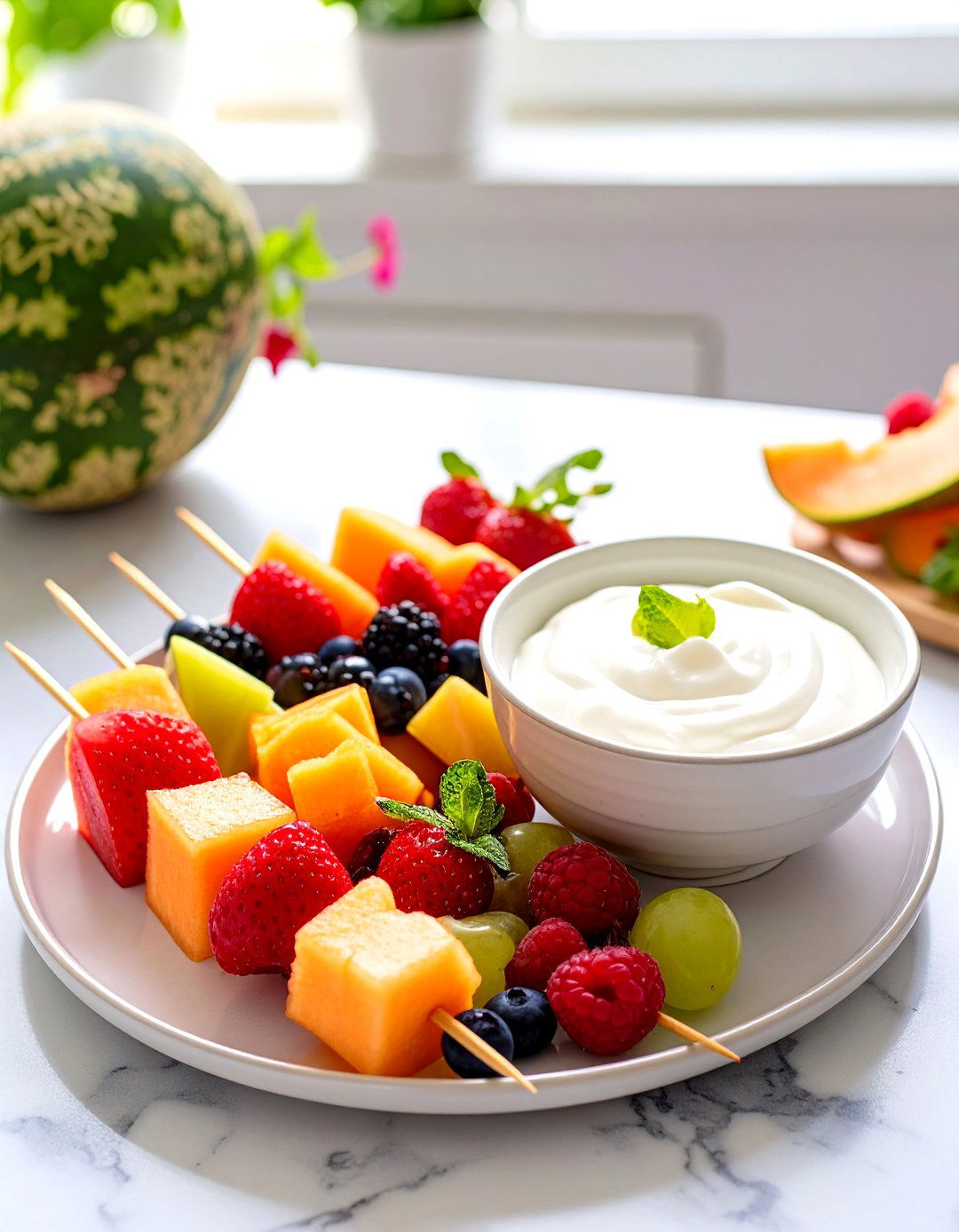 Fruit Skewers with Yogurt Dip - 30 baby shower brunch food ideas