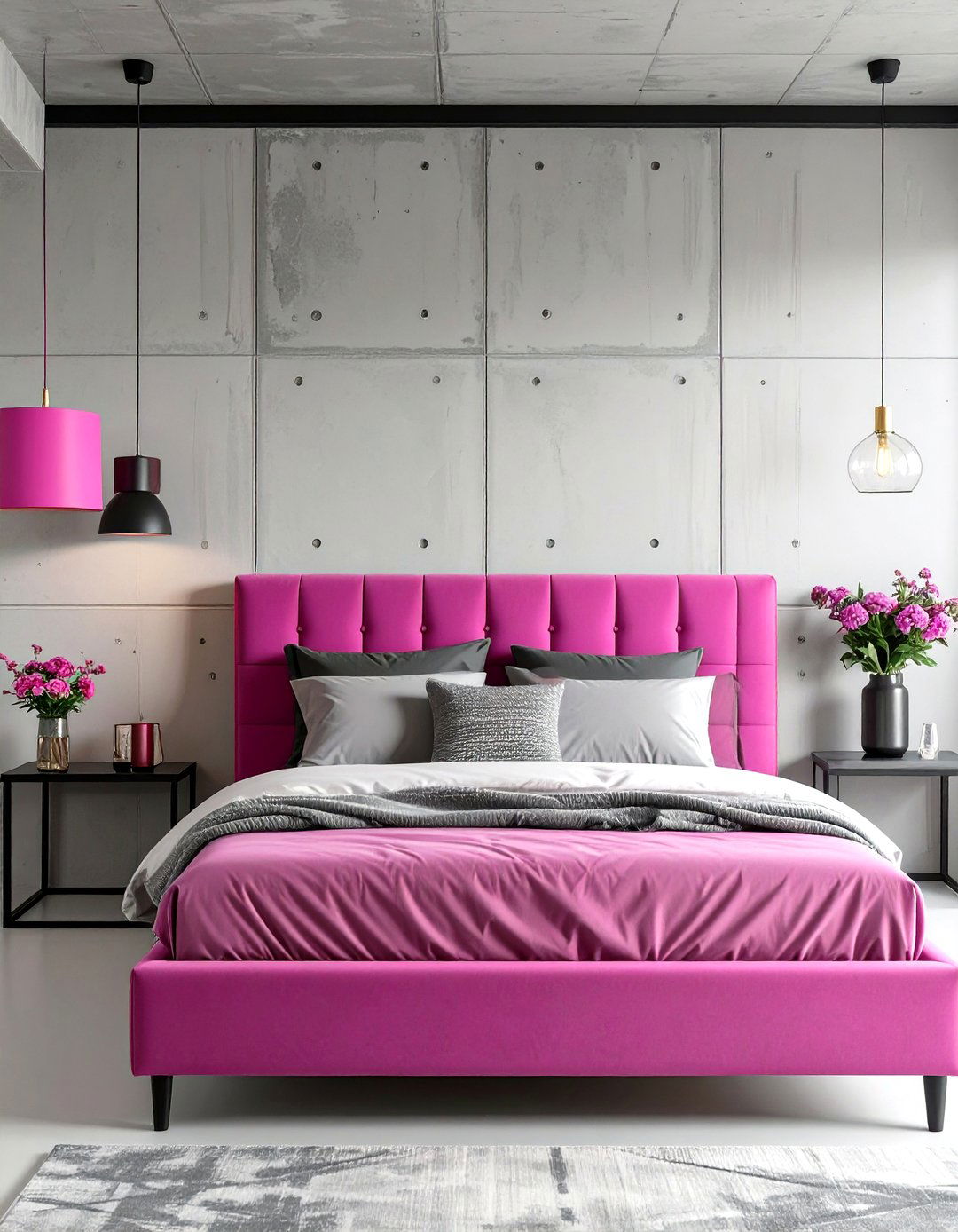 Fuchsia and Gray Urban Bedroom - 30 modern purple bedroom ideas