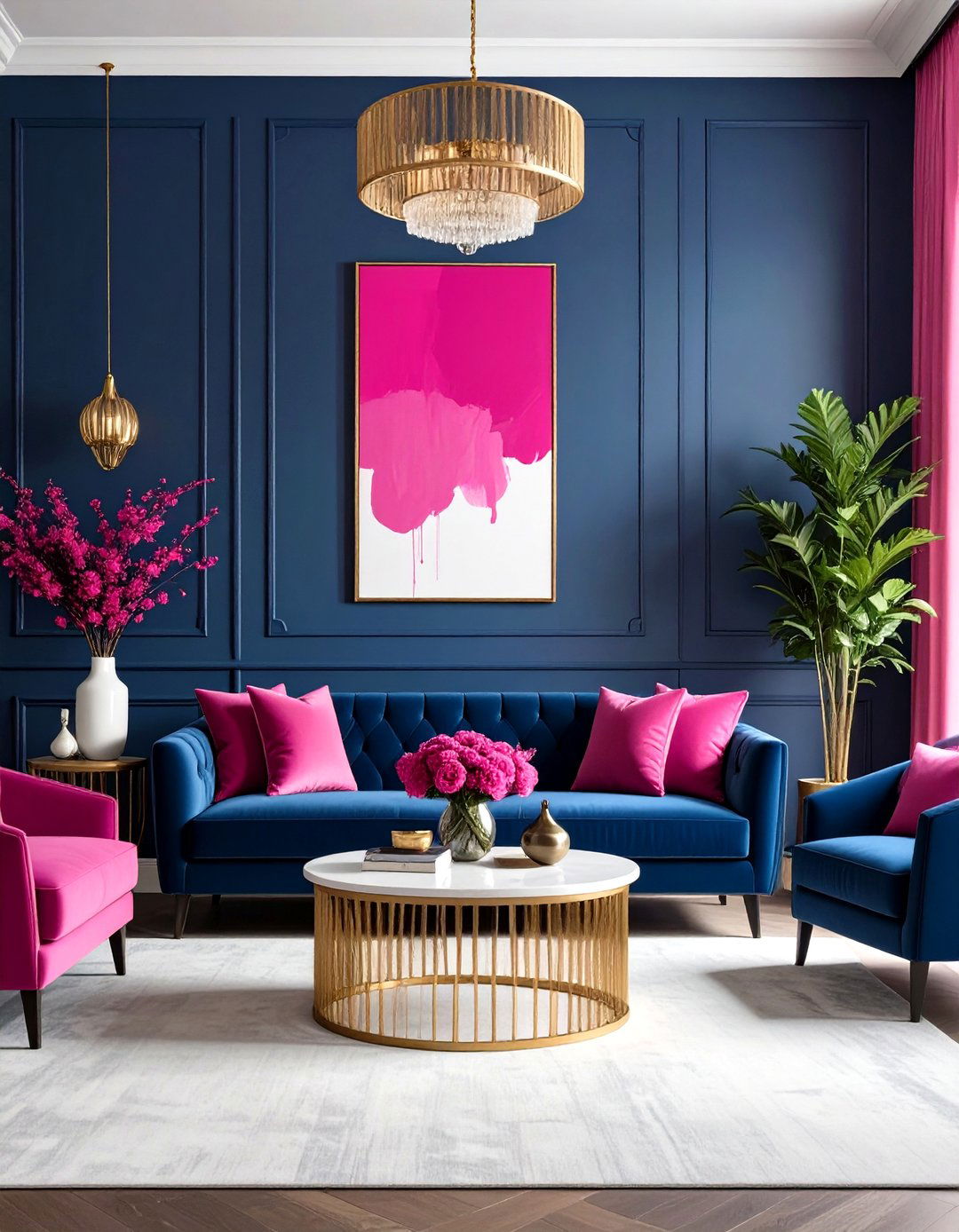 Fuchsia and Navy Blue Contrast - 30 pink living room ideas