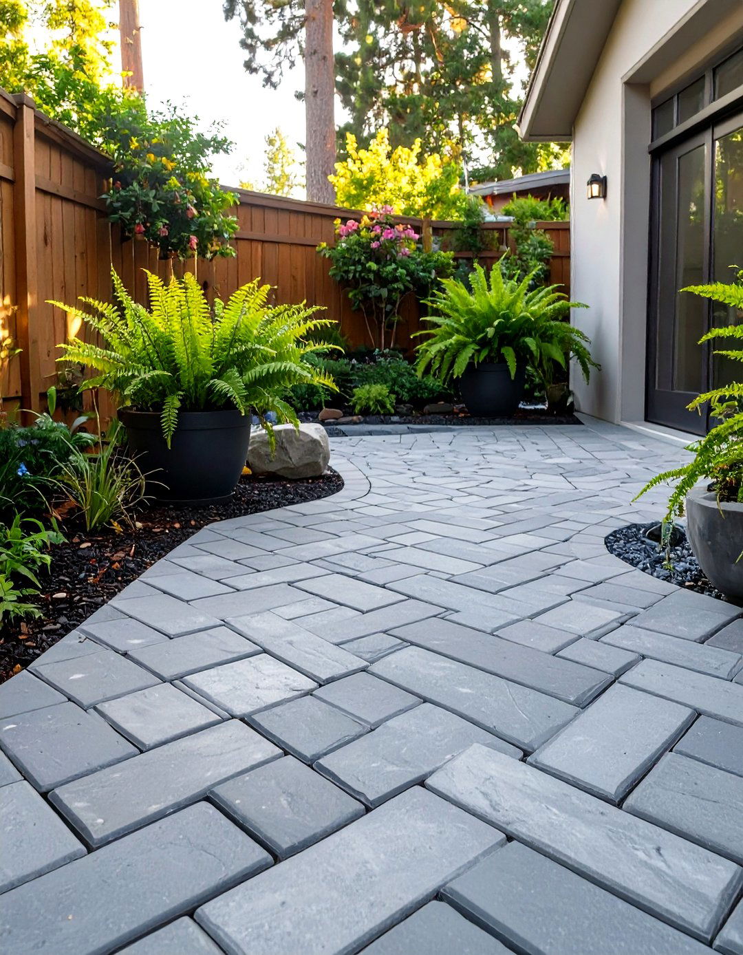 Full Coverage Stone Pavers - 30 small backyard ideas no grass