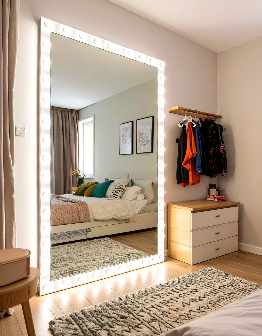 Full Length Mirror with an LED Border - 30 teenage girl bedroom ideas with led lights