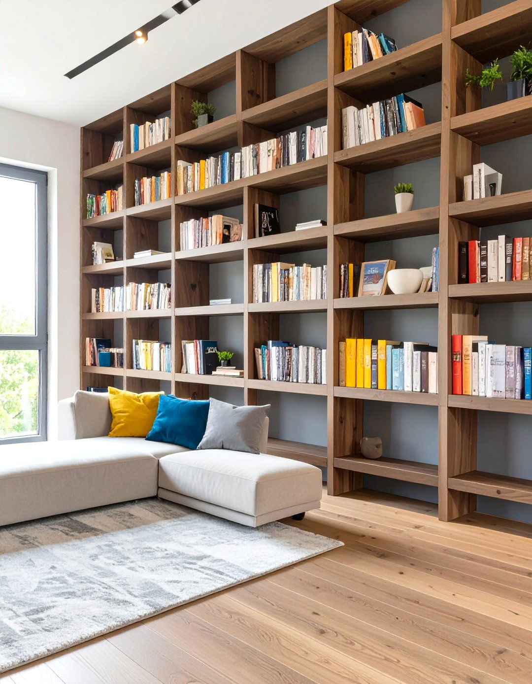 Full Wall Floating Bookshelf - 30 floating shelves ideas living room