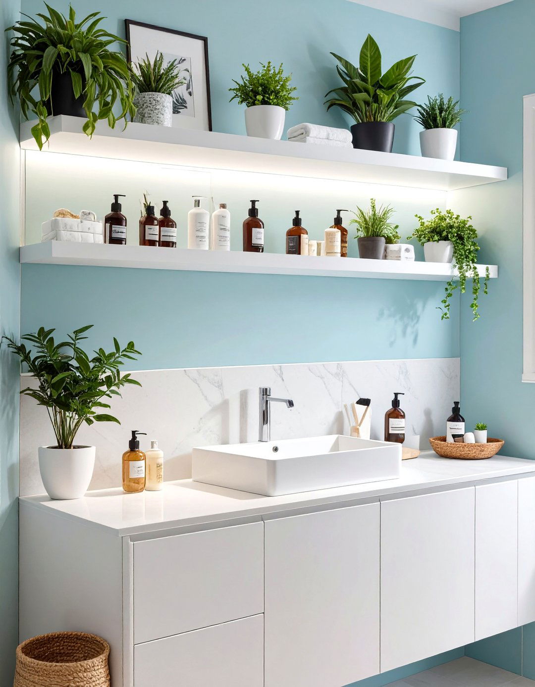 Full Wall to Wall Bathroom Ledge - 30 bathroom shelf ideas