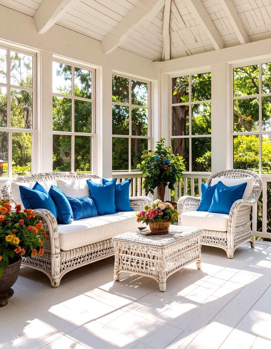 Furnish with Secondhand Wicker Furniture - 30 screen porch ideas on a budget