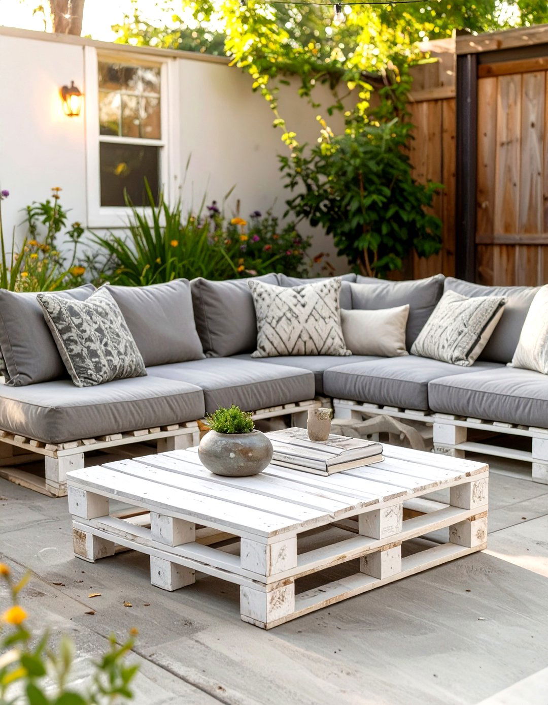 Furnishing Your Concrete Patio with DIY Pallet Furniture - 30 simple concrete patio ideas on a budget