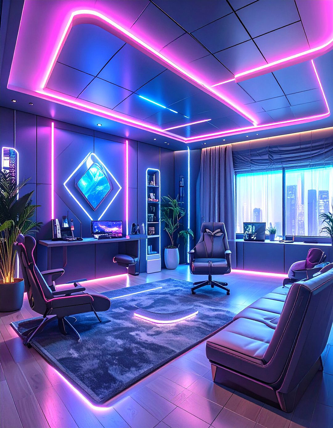 Futuristic Cyberpunk Neon Game Room - 30 game room paint ideas