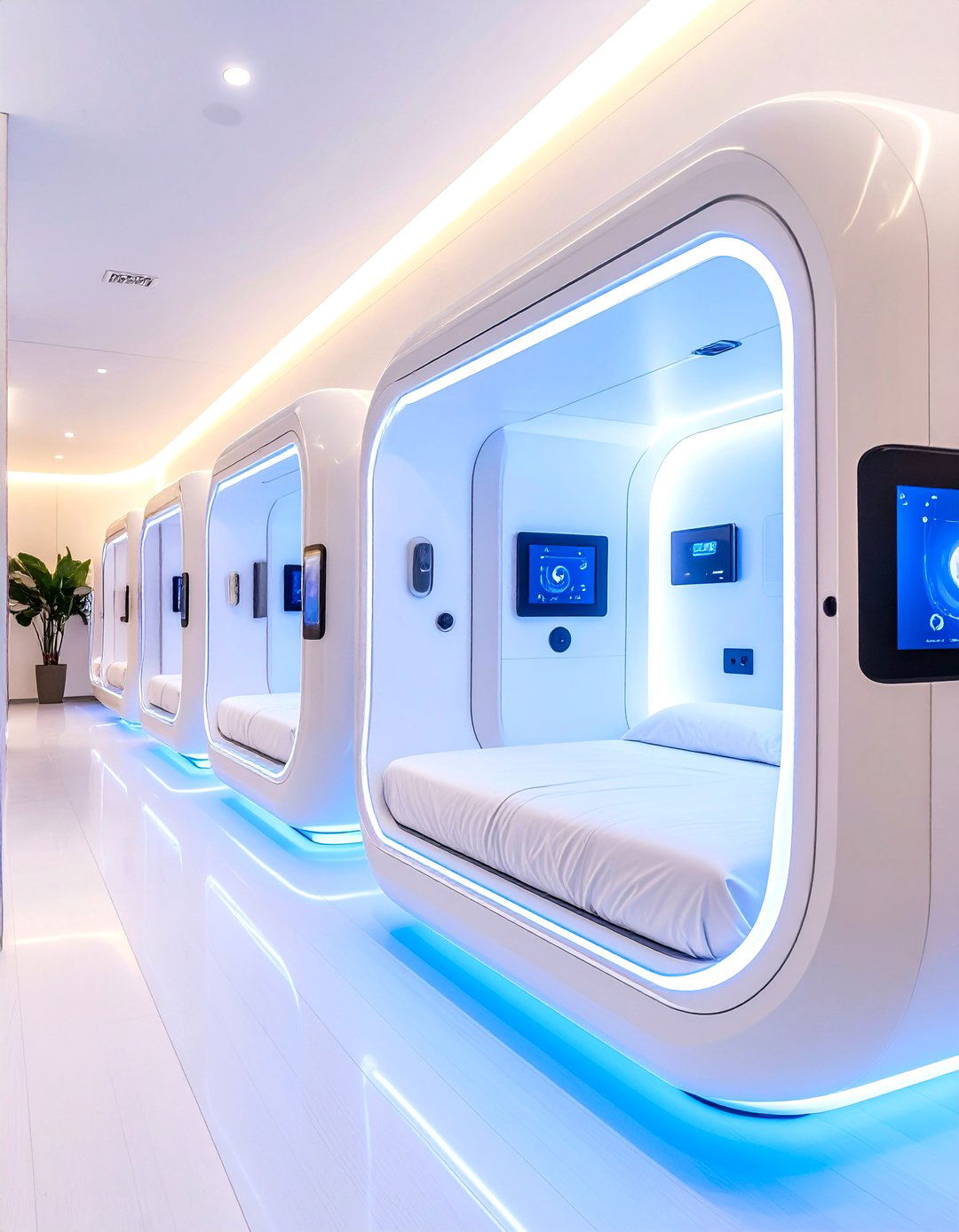 Futuristic Tech Forward Pod Hotel - 30 hospitality interior design ideas