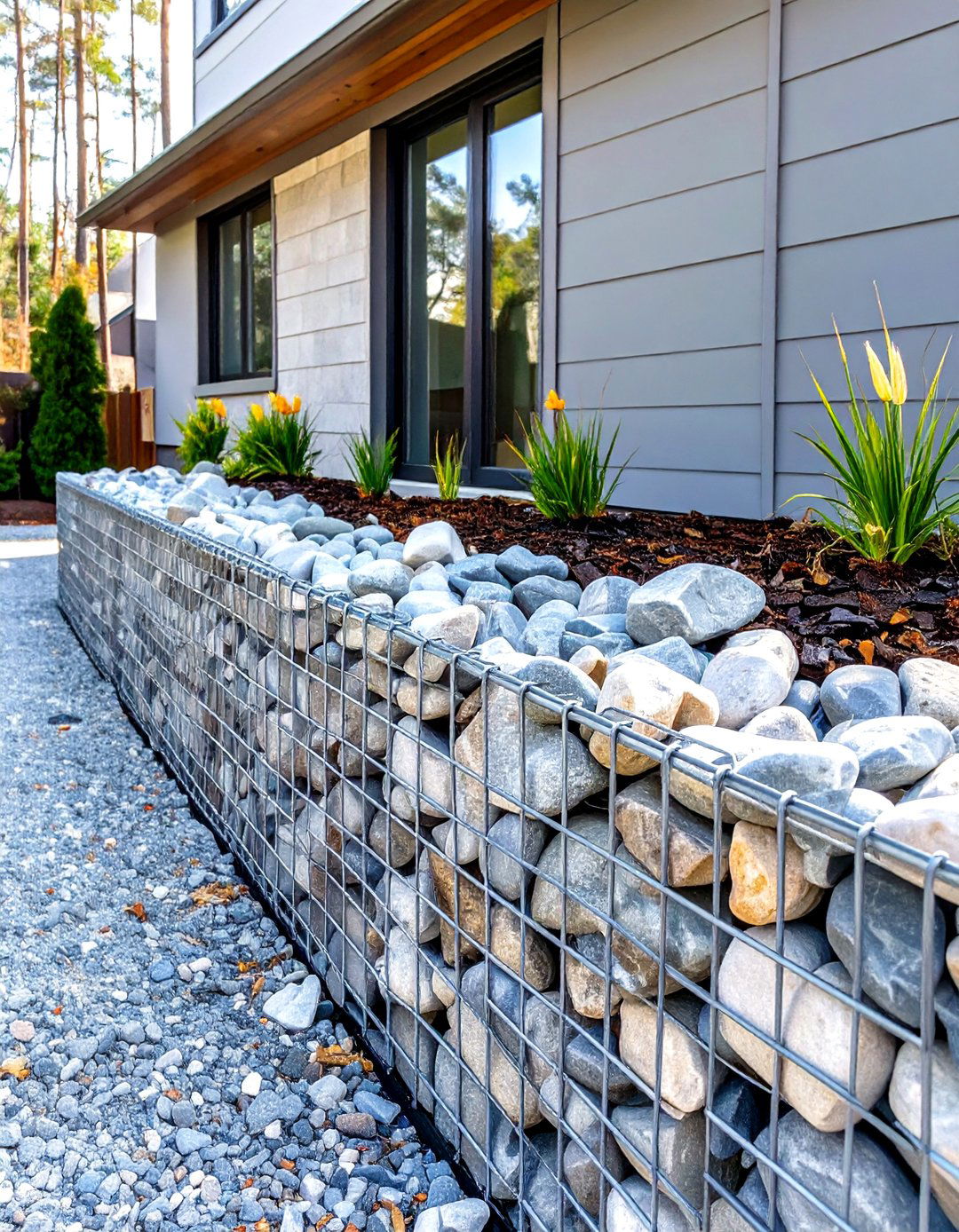 Gabion Basket Retaining Wall - 30 simple retaining wall ideas for sloped backyard
