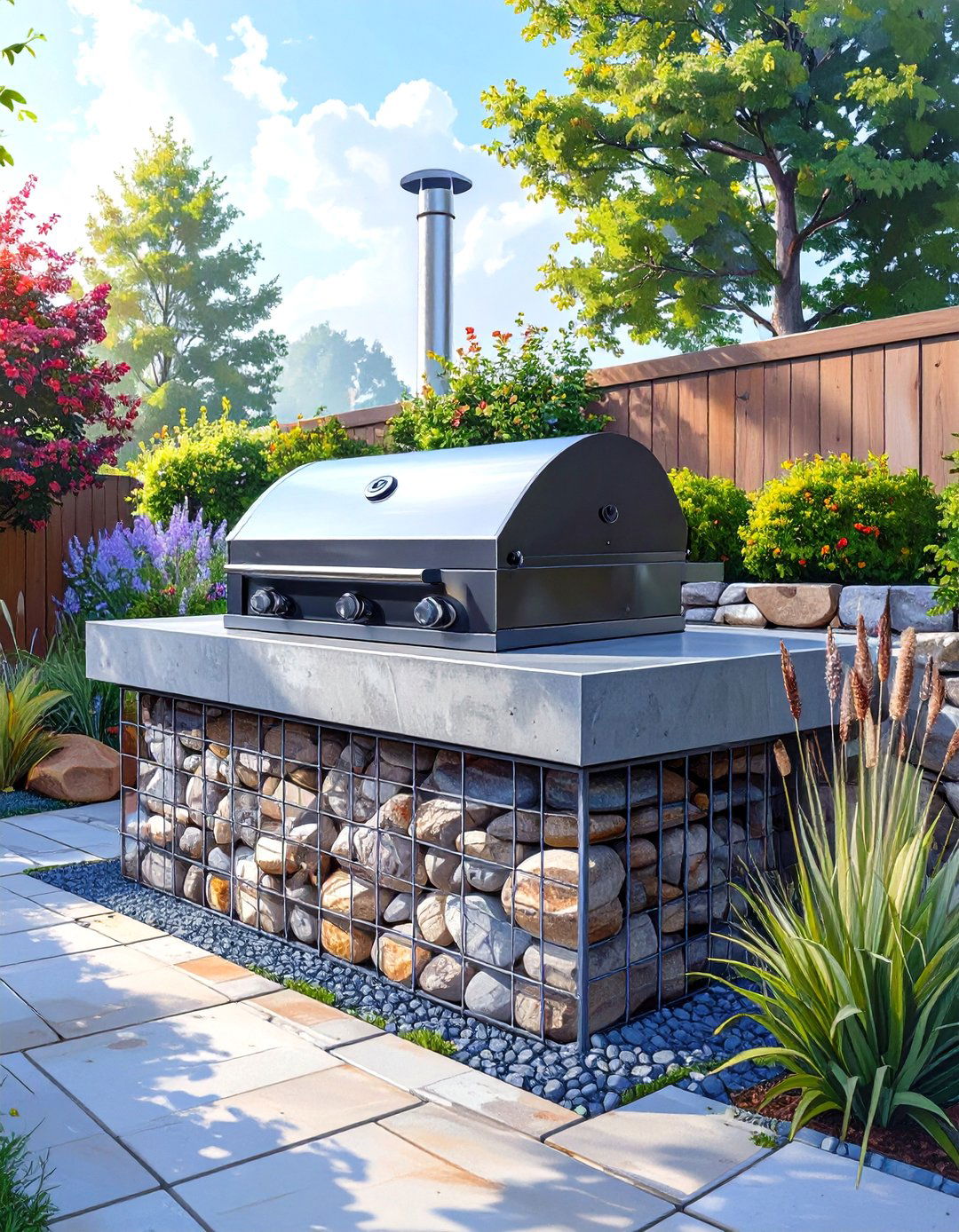 Gabion Wall BBQ Base - 30 small outdoor bbq area ideas