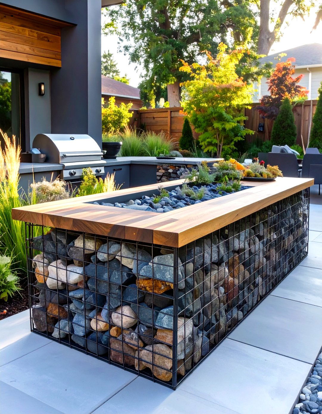 Gabion Wall Base - 30 outdoor kitchen ideas on a budget