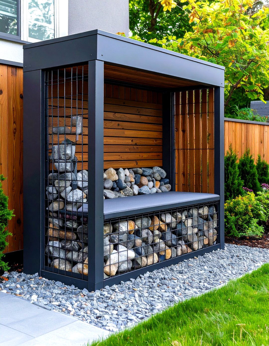 Gabion Wall Bench Outdoor Seating - 30 outdoor seating ideas