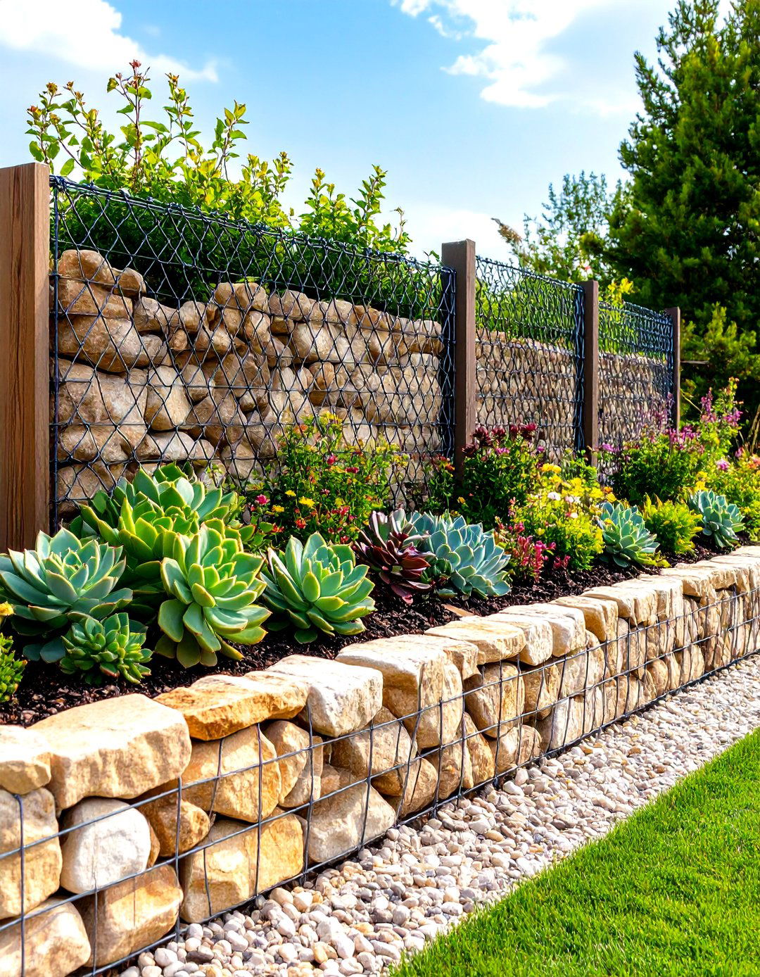 Gabion Wall Border - 30 landscaping border ideas