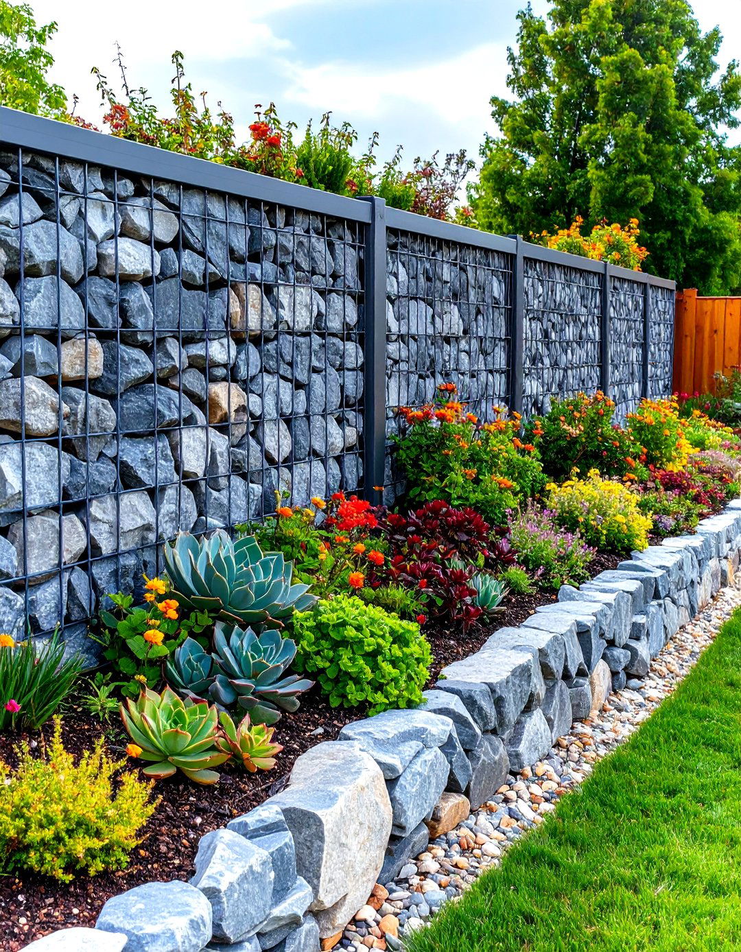 Gabion Wall Border - 30 landscape border ideas