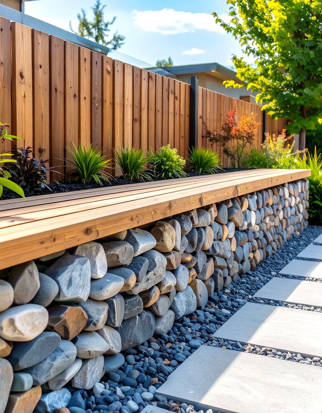 Gabion Wall Fence Concept - 30 cheap front yard fence ideas