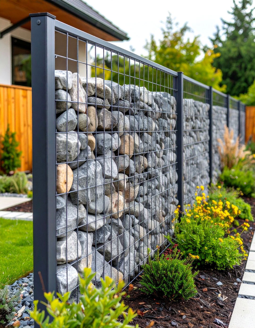 Gabion Wall Fence - 30 backyard fence ideas