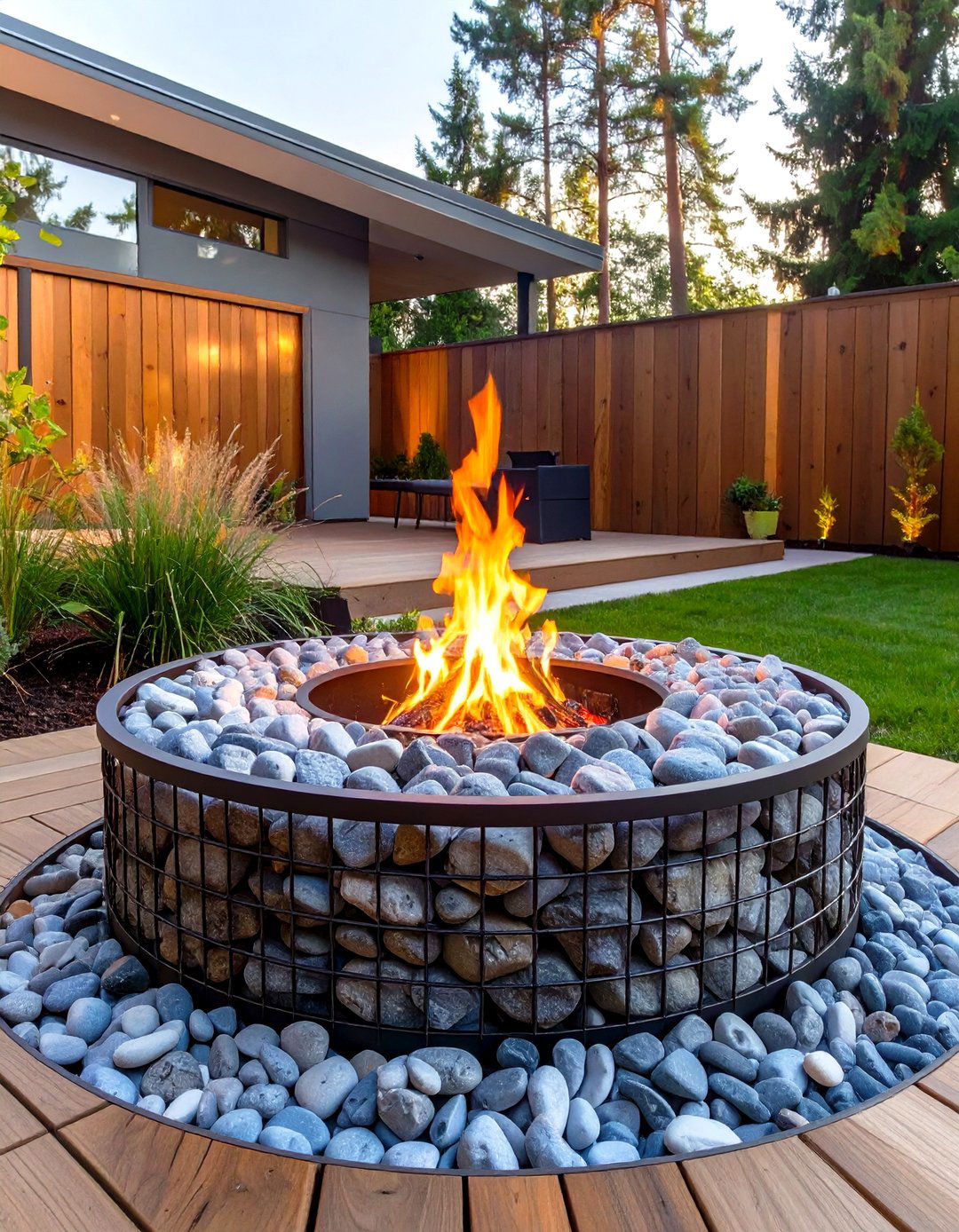 Gabion Wall Fire Pit - 30 simple backyard fire pit ideas