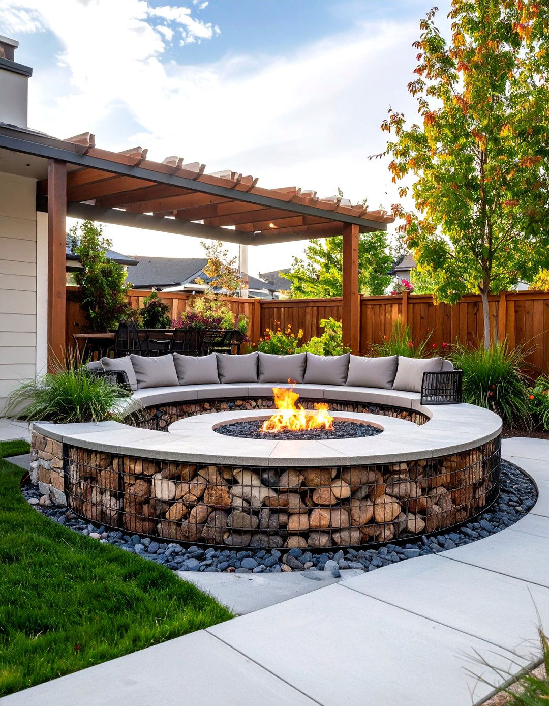 Gabion Wall Firepit Enclosure - 30 firepit patio ideas