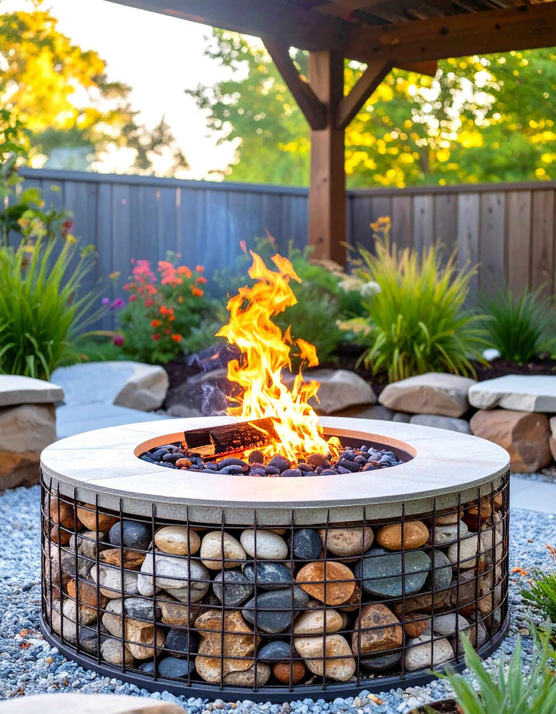 Gabion Wall Firepit - 30 outdoor firepit ideas