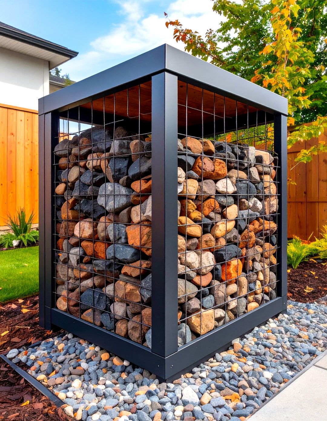 Gabion Wall Garbage Can Enclosure - 30 outdoor garbage can storage ideas