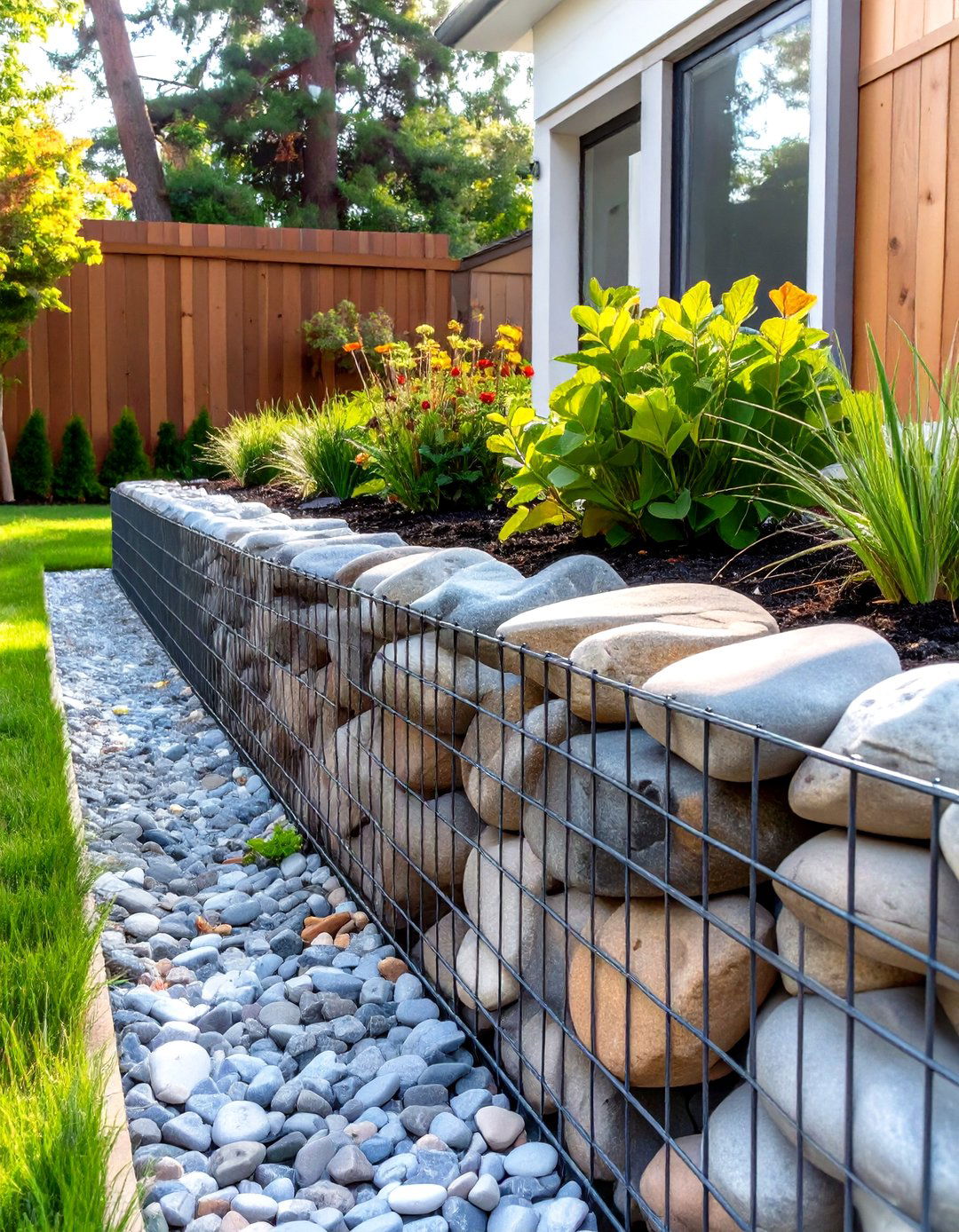 Gabion Wall Garden Edging - 30 cheap creative garden edging ideas